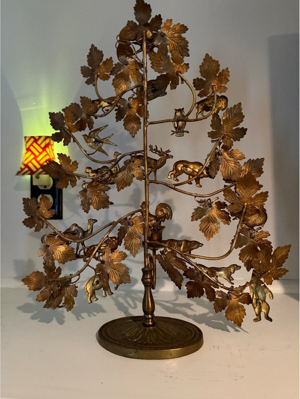 Vintage Brass Tree of Life Animals Birds Candle Holder Sculpture Large Ornate